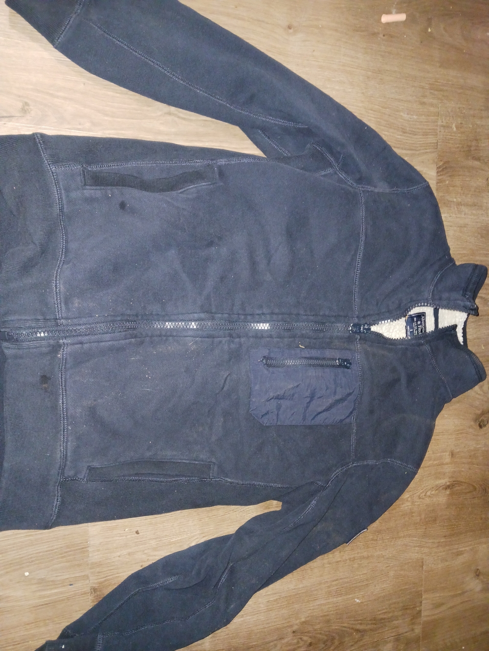 VTG Abercrombie & Fitch Sherpa Lined Full Zip Fleece Jacket Navy Blue Size S